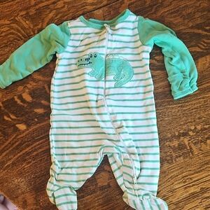 Wonder Nation Green Striped Dinosaur Footie Pajamas